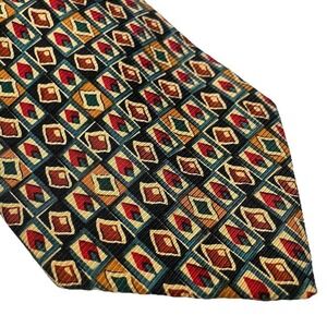 Vtg Brooks Brothers Makers 100% Silk Tie Wide Diamond Pattern Gold Made in USA